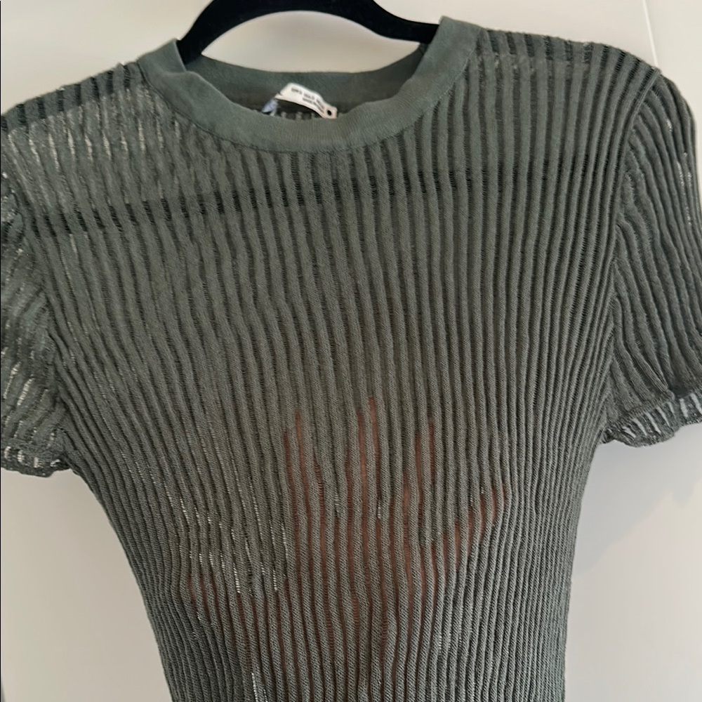 Zara Green Ribbed Fitted Short Sleeve T-Shirt - Picture 3 of 3